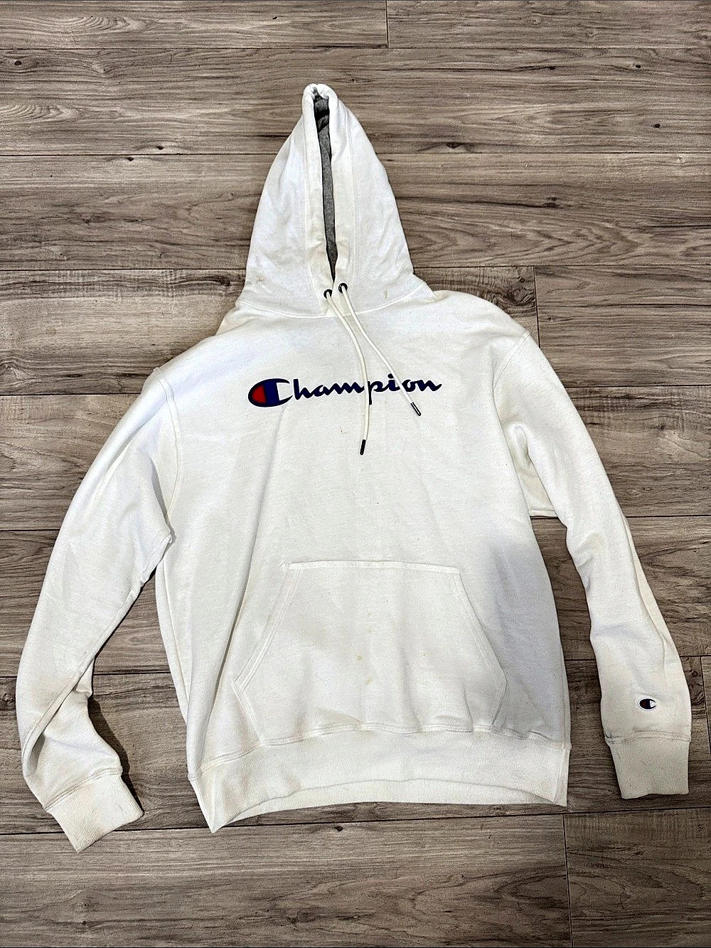 Champion Script Logo Pullover Hoodie White Large